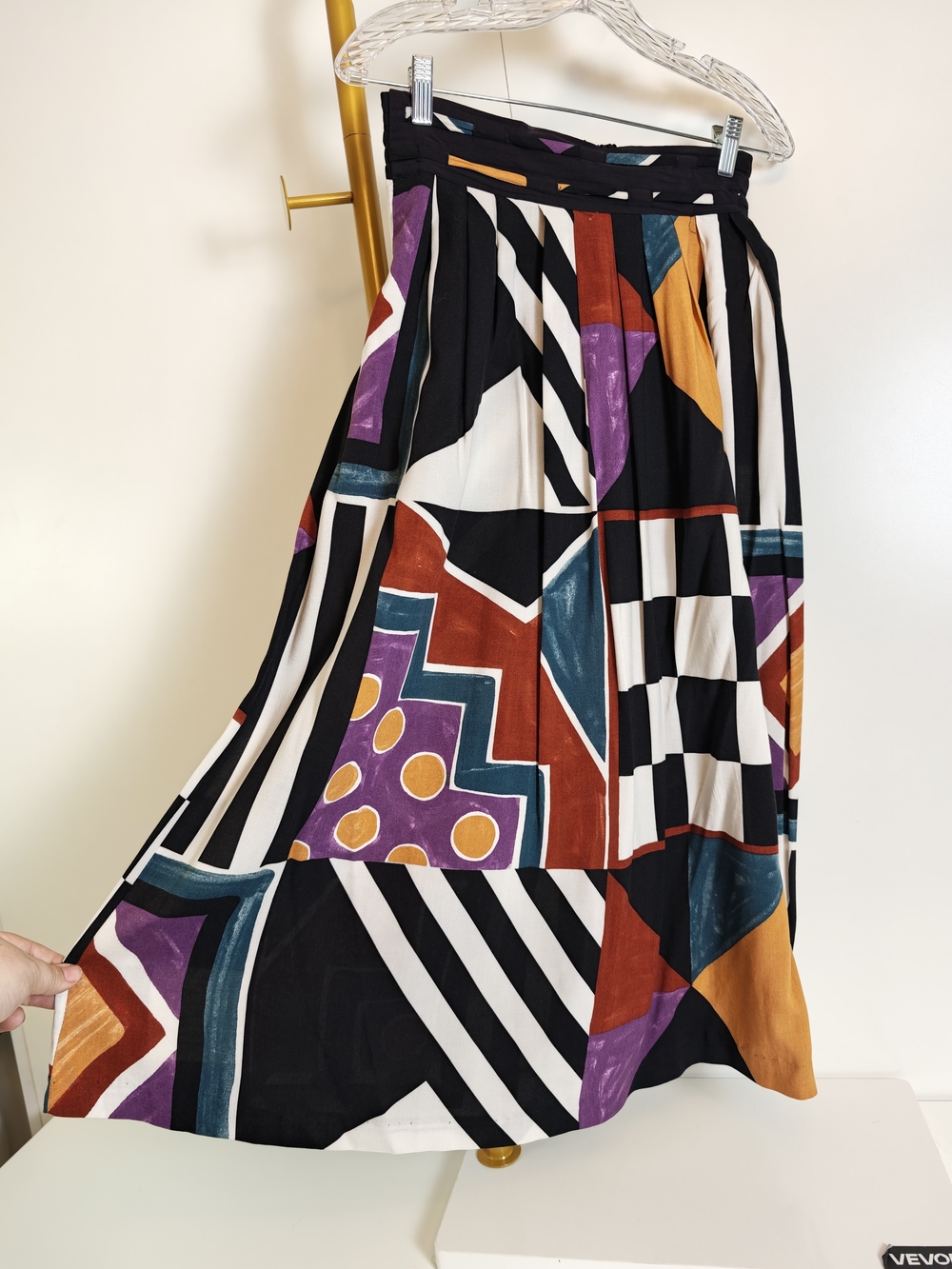 Vintage 80s Witchy Art To Wear Multicolor Geometric Midi Skirt, Size Small